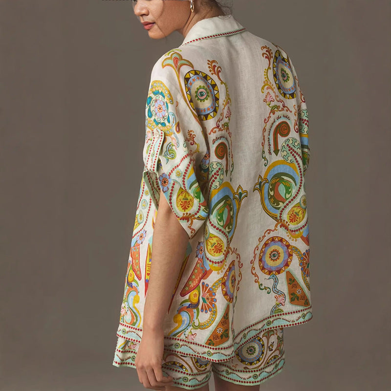 Women's Printed Two-Piece Set | Three-Quarter Sleeve Top & Shorts | S–XL