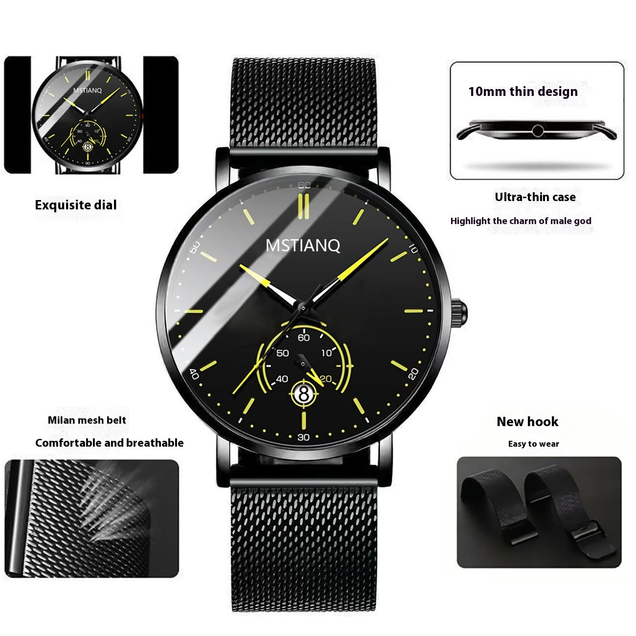 Men’s Casual Alloy Watch – 10mm, 4 Dial Colours, 3 Strap Styles