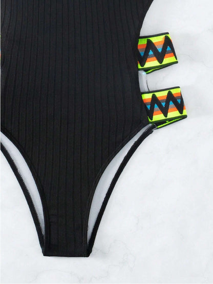 Women's One-Piece Swimsuit | Solid Colour Polyester Swimwear S–XL