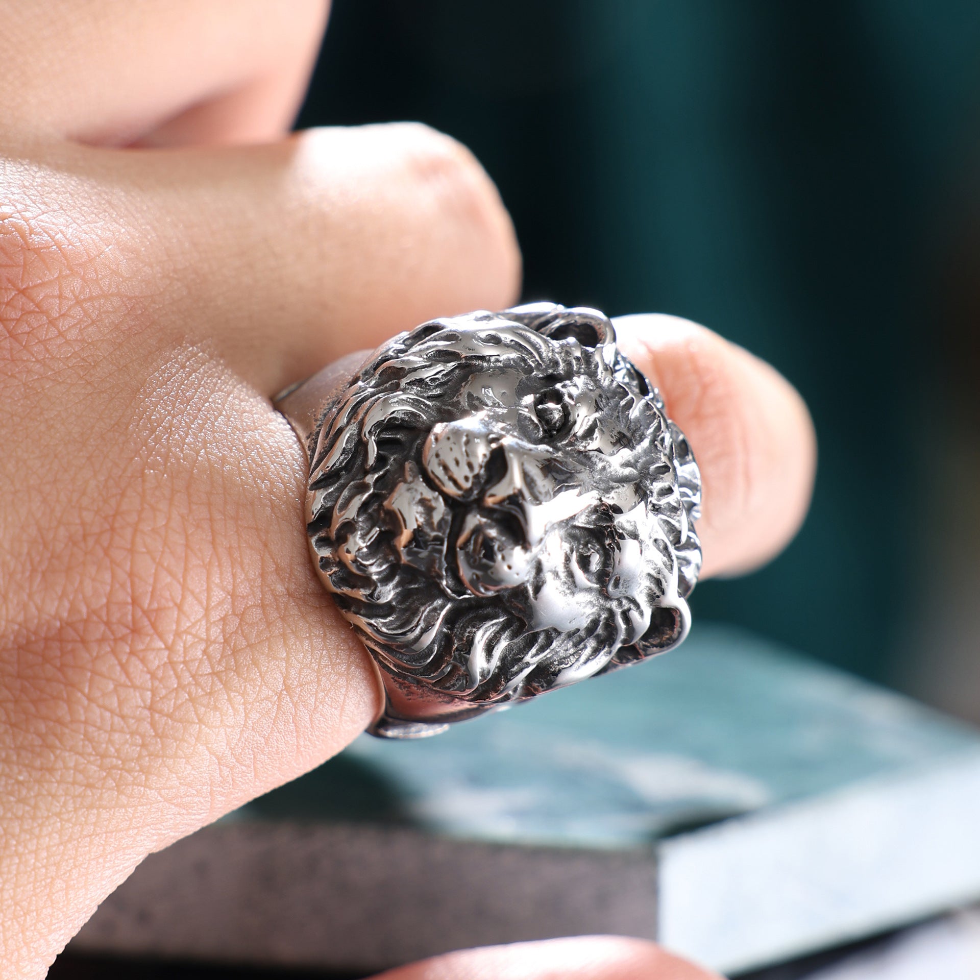 Men's Stainless Steel Tiger Head & Snake Ring – Bold Animal Totem Band