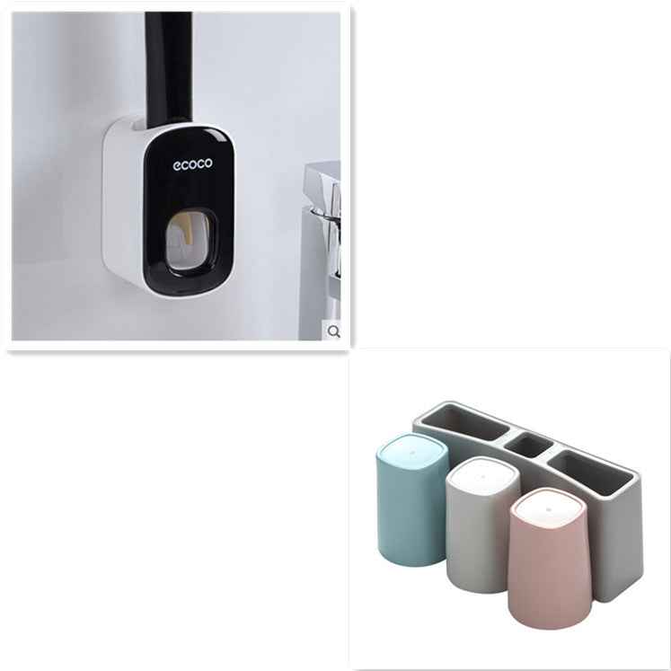 Wall-Mounted Automatic Toothpaste Dispenser & Toothbrush Holder Set