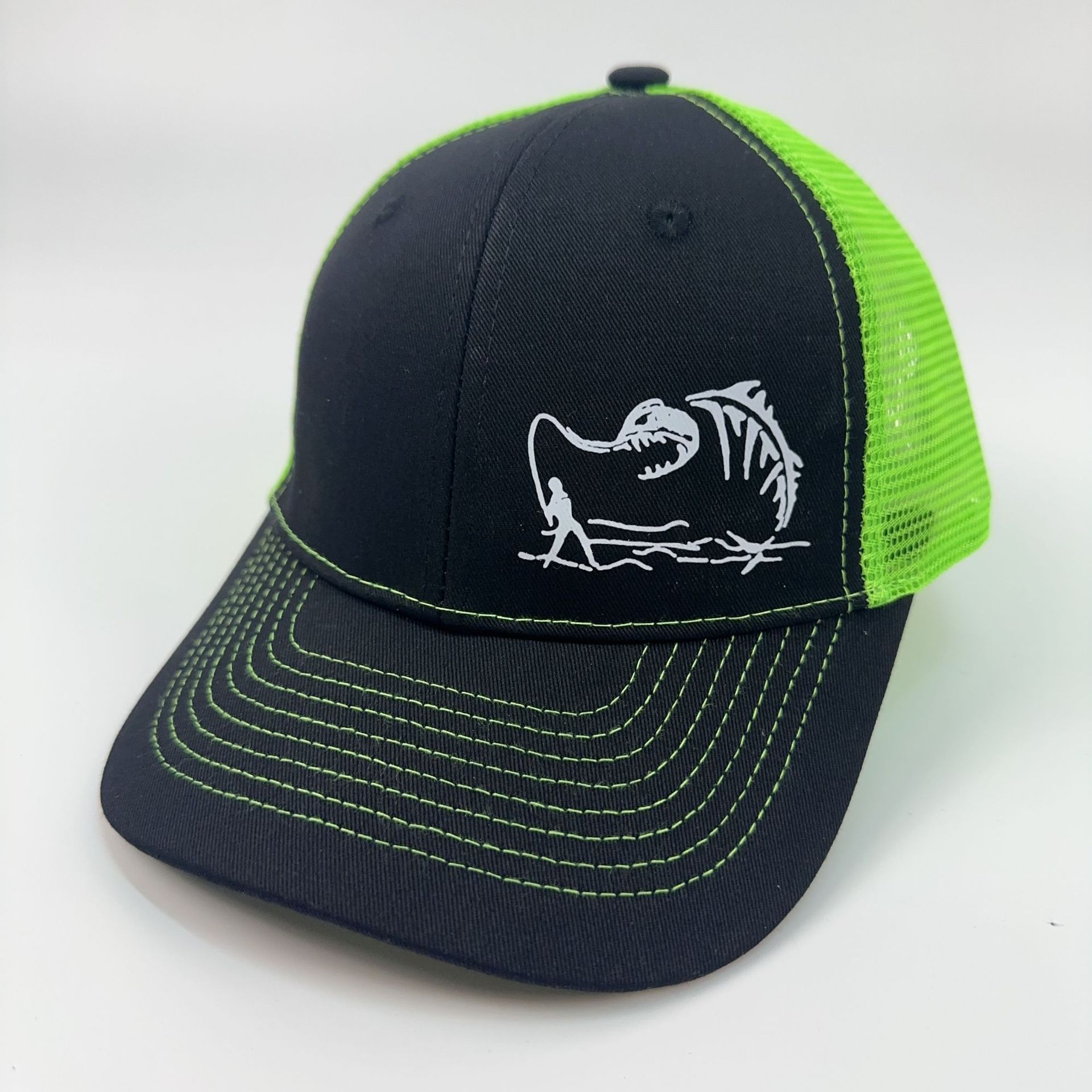 Two-Tone Mesh Baseball Cap - Fishbone Pattern Embroidered Unisex