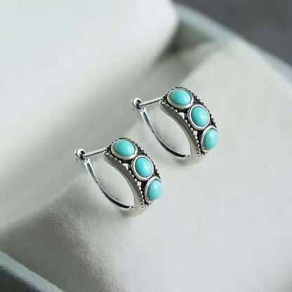 Imitation Turquoise Ethnic Earrings | Antique Silver Copper Unisex Earrings