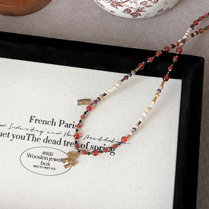 Retro Anqila Red Dunhuang-style Colorful Red Agate Layered Beaded Necklace