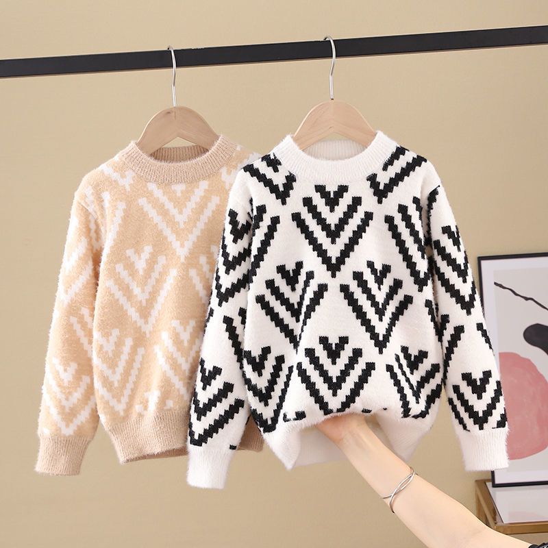 Girls Fluffy Knit Pullover Sweater – Soft Round Neck Top