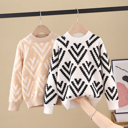 Girls Fluffy Knit Pullover Sweater – Soft Round Neck Top