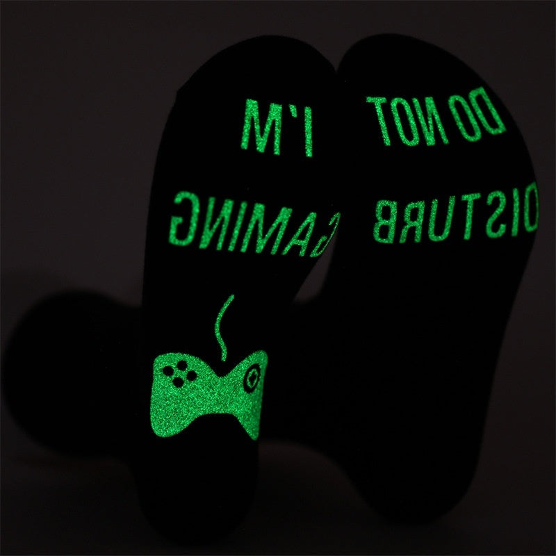 Men's Glow-in-the-Dark Letter Print Cotton Socks EU 44-49