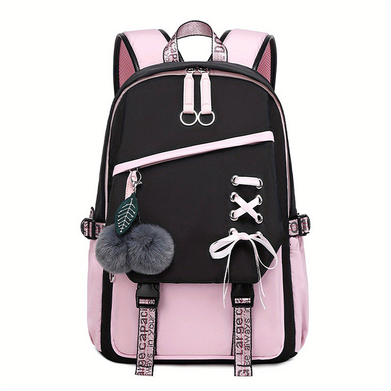 Girls' Cute Bow Backpack – Sweet Solid Colour School & Everyday Bag