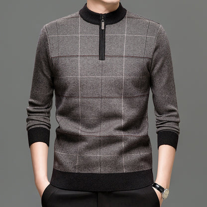 Men's Plaid Half-Zip Knit Sweater | Thick Stretch Fit | JParker