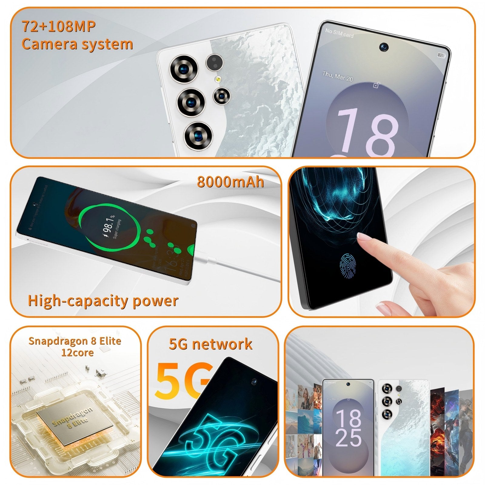 M26 Ultra 5G Unlocked Smartphone | Android 14, 8GB RAM, 256GB, Built-In Stylus