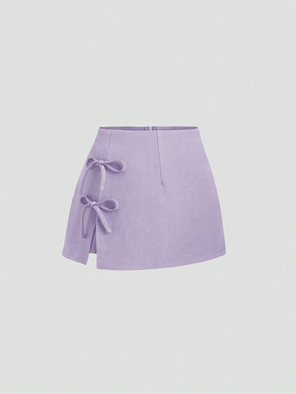 Women's Bow Detail Zip A-Line Mini Skirt