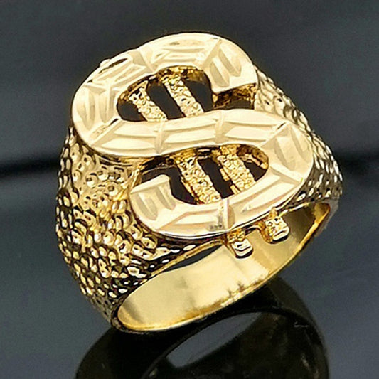 Men's Alloy Gold Dollar Sign Ring – Hip Hop Personalised Statement Band