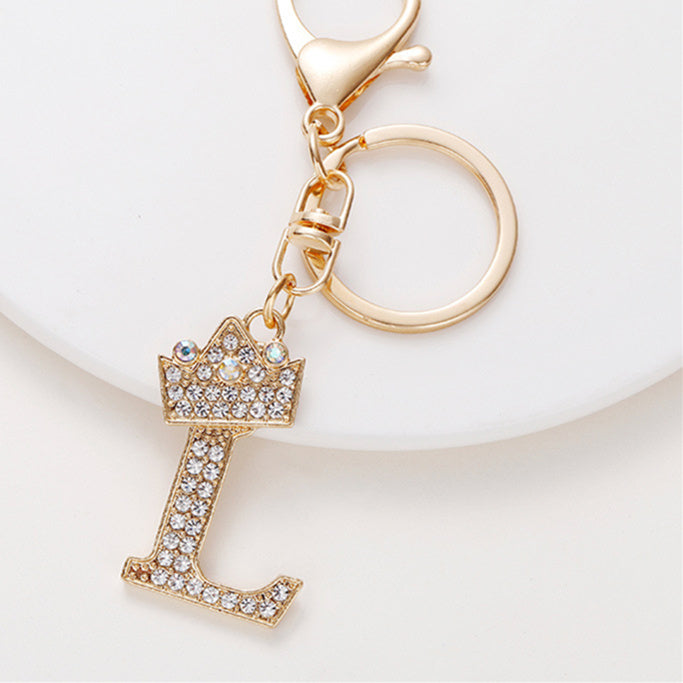 Crystal Crown Initial Letter Keychain A-Z