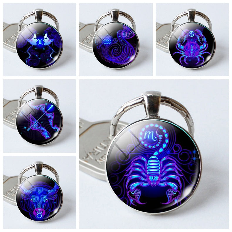 Zodiac Constellation Keychain | All 12 Signs | Alloy & Glass | JP Collections