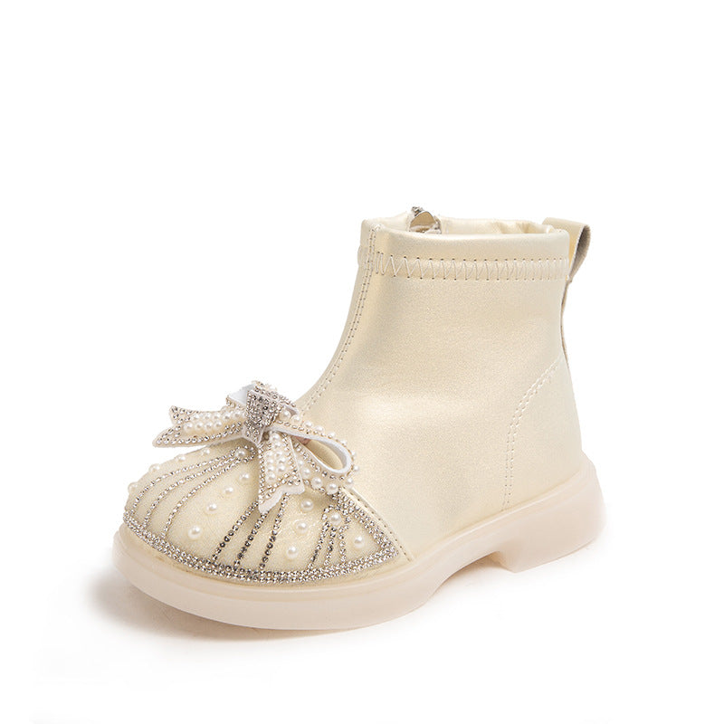 Girls' Rhinestone Ankle Boots – Soft Sole & Side Zip