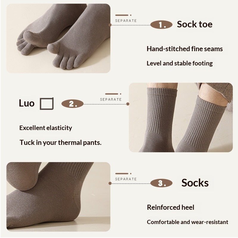 Men's Five-Toe Cotton Socks – Antibacterial Sweat-Absorbent Mid-Calf Toe Socks 7 Colours