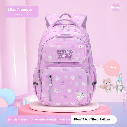 Kids' Rabbit Cartoon School Backpack – Spine Protection & Waterproof, Ages 6–12