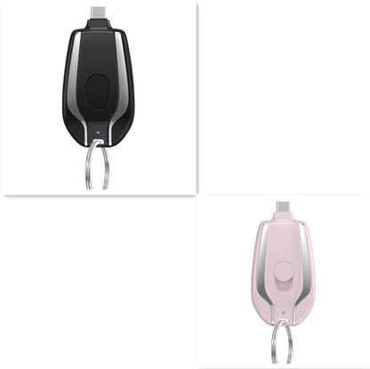 Keyring Emergency Power Bank – 1,500mAh Mini Portable Charger iPhone & USB-C Black & Pink