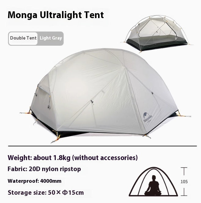 Ultralight 2-Person 3-Season Camping Tent – 20D Nylon Double-Layer Aluminium Poles Grey & Purple