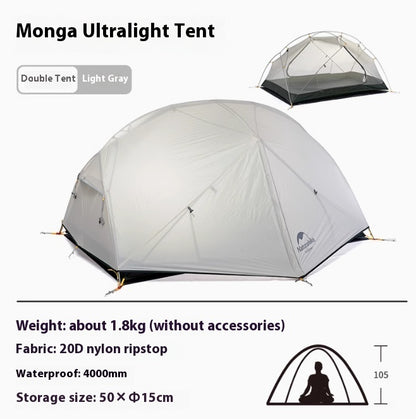 Ultralight 2-Person 3-Season Camping Tent – 20D Nylon Double-Layer Aluminium Poles Grey & Purple