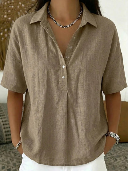 Women's Single-Breasted Lapel Short-Sleeve Shirt