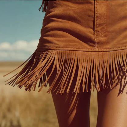 Women's Faux Suede Fringe Mini Skirt