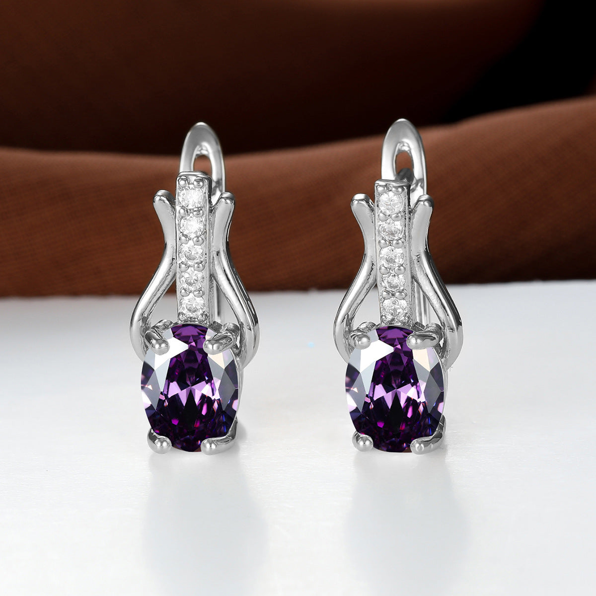 Oval Crystal Ear Clips | Champagne Gold & Platinum Copper Earrings for Women