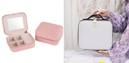 LED Cosmetic Case with Lighted Mirror — Large Capacity PU Leather Makeup Bag, 12" & 16"
