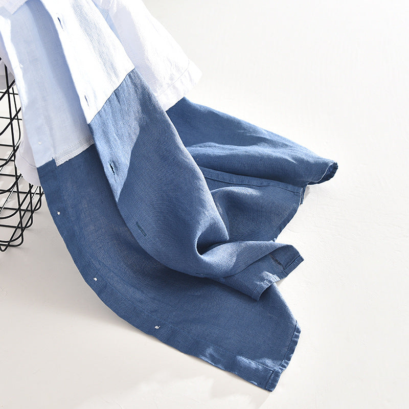 Men's Patchwork Linen Shirt | Loose Fit Short Sleeve | Sizes M–3XL