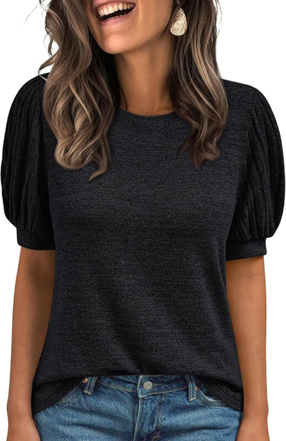 Women's Crew-Neck Elastic-Cuff Short-Sleeve Top