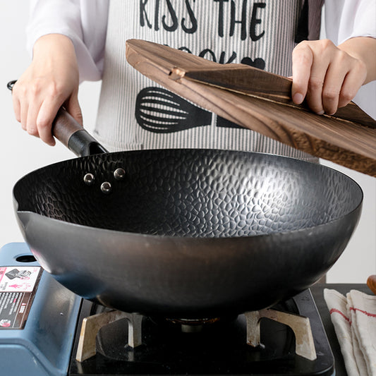 Handmade Traditional Iron Wok with Wooden Handle