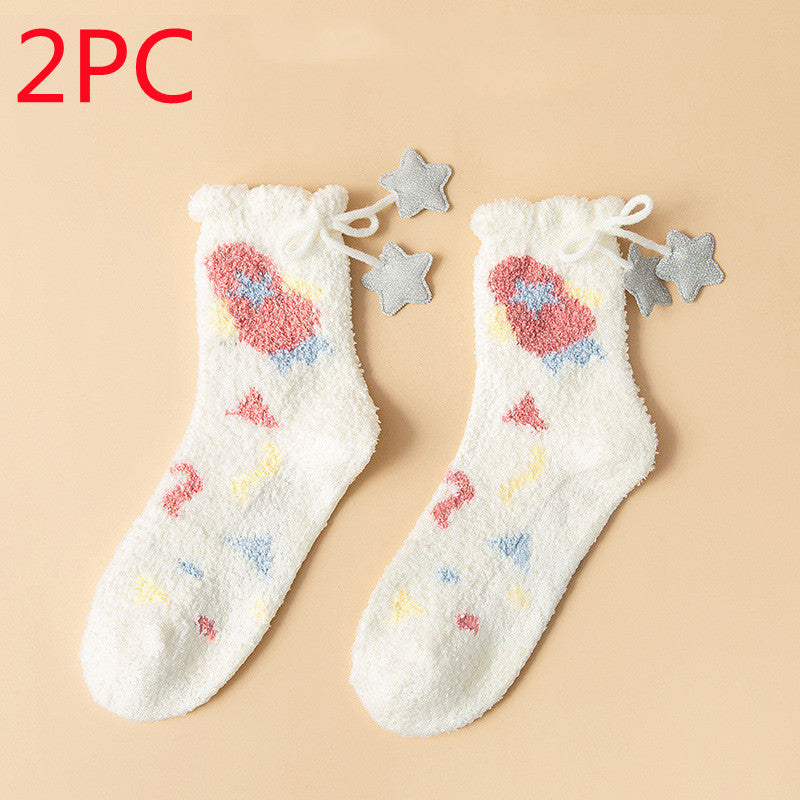Women’s Japanese Coral Fleece Cartoon Socks Thick Winter 6 Designs