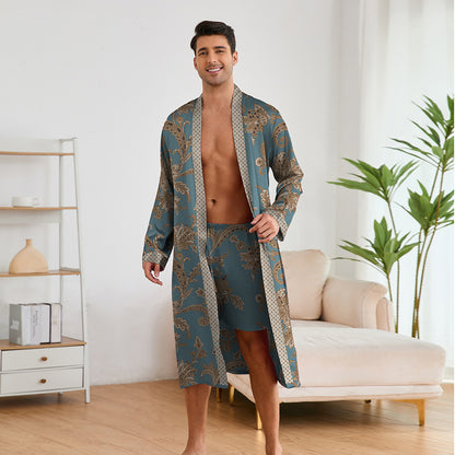 Men's Printed Robe & Shorts Set | Lightweight Silk Loungewear