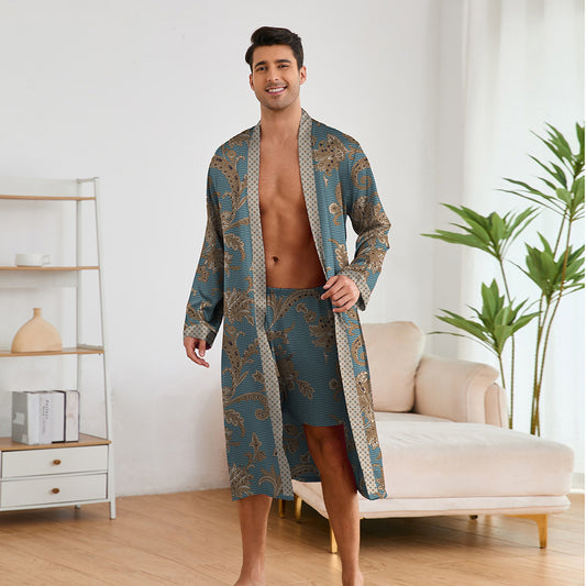 Men's Printed Robe & Shorts Set | Lightweight Silk Loungewear