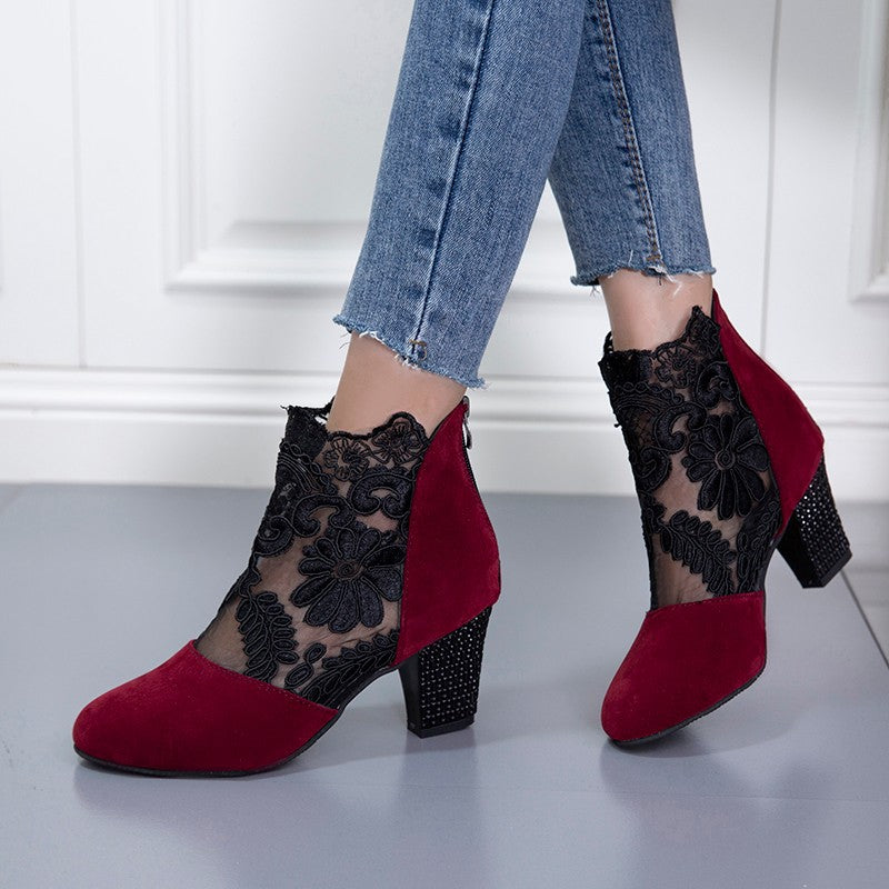 Women's Suede Lace-Up Block Heel Shoes | Round Toe Mid-Heel in 5 Colours