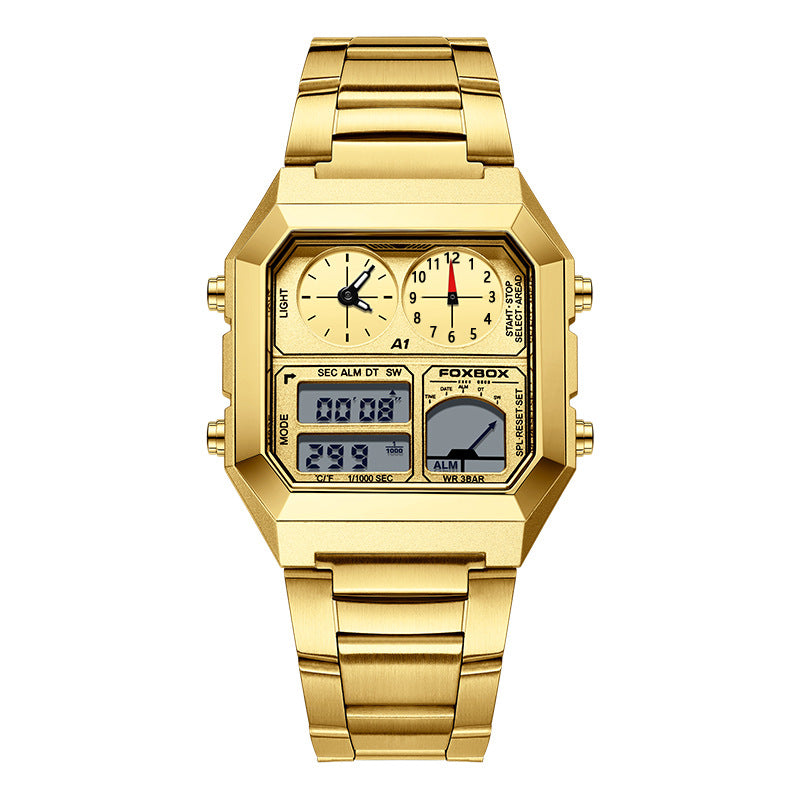 Men’s Dual Display Sport Chronograph Watch – 40mm Square, 30M Waterproof