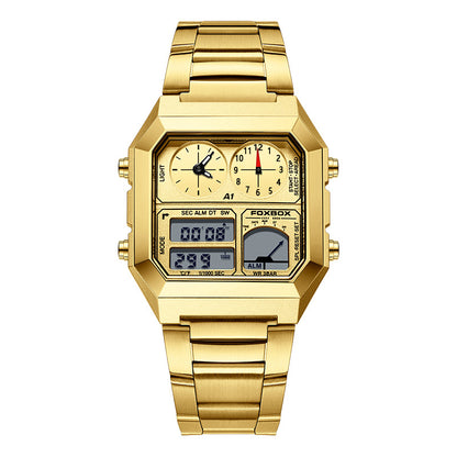 Men’s Dual Display Sport Chronograph Watch – 40mm Square, 30M Waterproof
