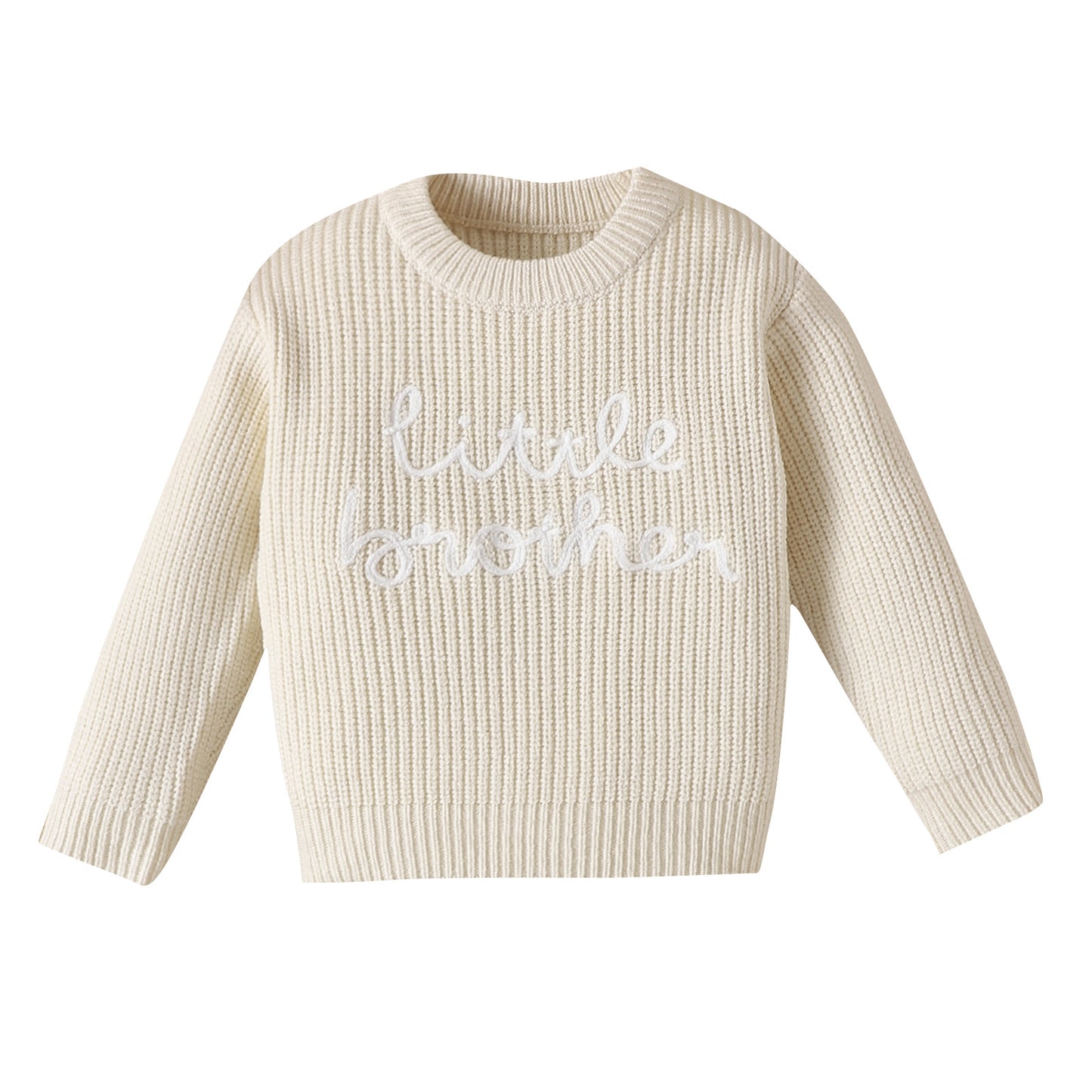 Baby Letter Embroidered Pullover Sweater | White & Brown | Age 0-24 Months
