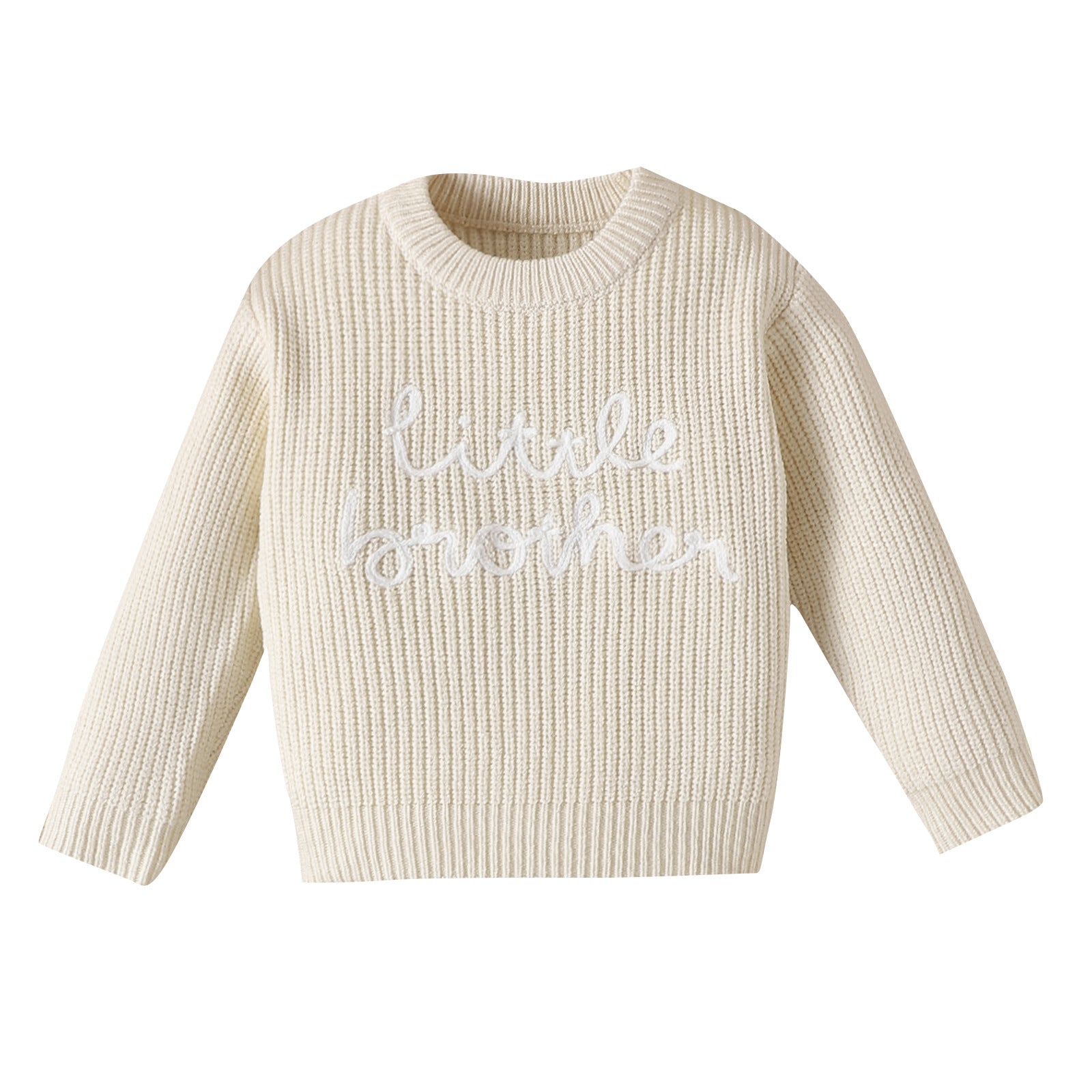Baby Letter Embroidered Pullover Sweater | White & Brown | Age 0-24 Months