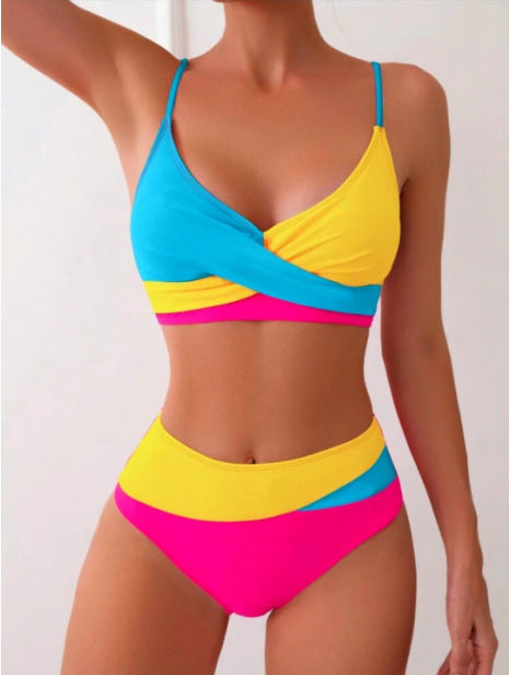Women's Colour Block Bikini Set – Two-Piece Contrast Swimsuit