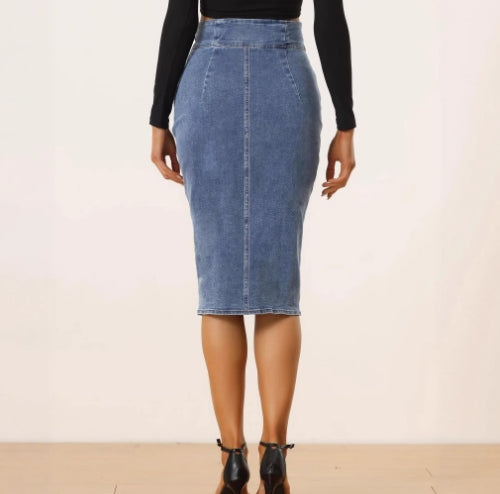 Women's High-Waisted Bodycon Midi Skirt | Navy Blue