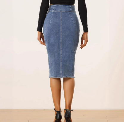 Women's High-Waisted Bodycon Midi Skirt | Navy Blue