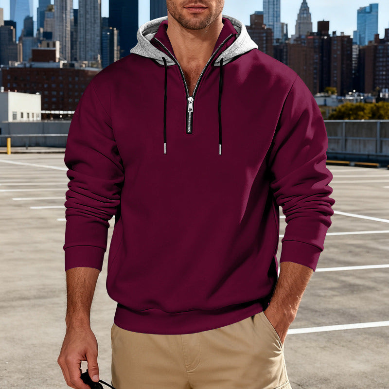 Men's Stand Collar Fleece-Lined Hoodie – Loose Fit Pullover | 8 Colours | Sizes S–3XL