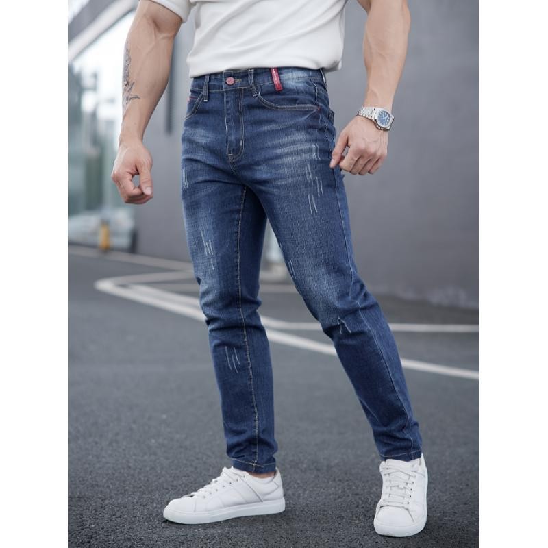 Men's Ripped Denim Jeans – Straight Leg Black & Blue, Waist Sizes 28–36