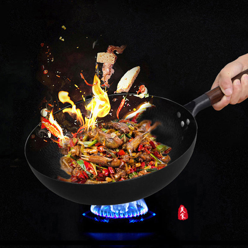 Handmade Traditional Iron Wok with Wooden Handle