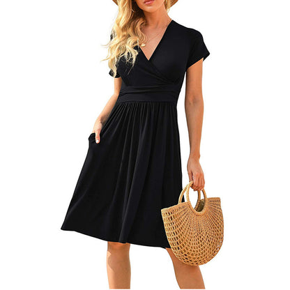 Women's Printed Midi Dress – High Waist, V-Neck & Pocket | S–3XL