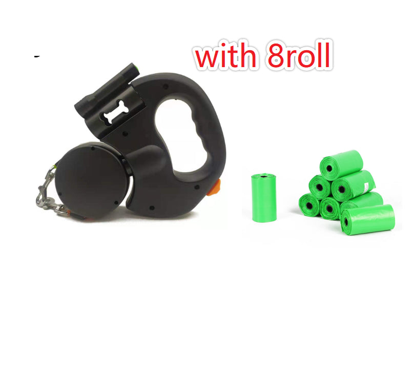 Dual Retractable Dog Lead | 3m Two-Dog Leash with Torch & Poop Bag Holder