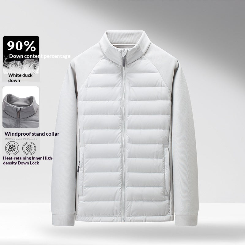Men's White Duck Down Jacket – Stand Collar Slim Fit | M–4XL