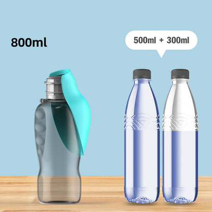 Portable Dog Water Bottle — 800ml Leak-Proof Travel Drinking Bottle with Fold-Out Trough