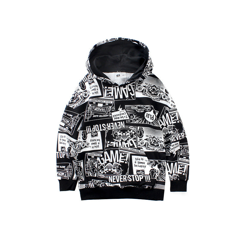Children's Hooded Cotton Pullover Sweater | Loose Fit Kids Long Sleeve Top